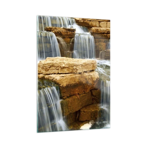 Glasbild - Bild auf glas - Wasserfall auf felsigem Hintergrund - 50x70cm - Treppe zum Himmel - Moderne Wanddekoration für Wohnzimmer und Schlafzimmer ARTTOR