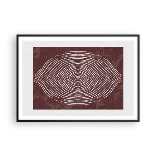 Poster in einem schwarzem Rahmen - Symmetrische Wellen in weißen Linien auf braunem Hintergrund - 100x70cm - Der Raum spricht - Moderne Wanddekoration für Wohnzimmer und Schlafzimmer ARTTOR