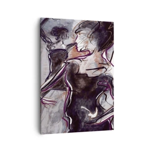 Bild auf Leinwand - Leinwandbild - Abstrakte Jazzszene mit einem Saxophonisten und einer tanzenden Frau. - 50x70cm - In der Musik auflösen - Moderne Wanddekoration für Wohnzimmer und Schlafzimmer ARTTOR