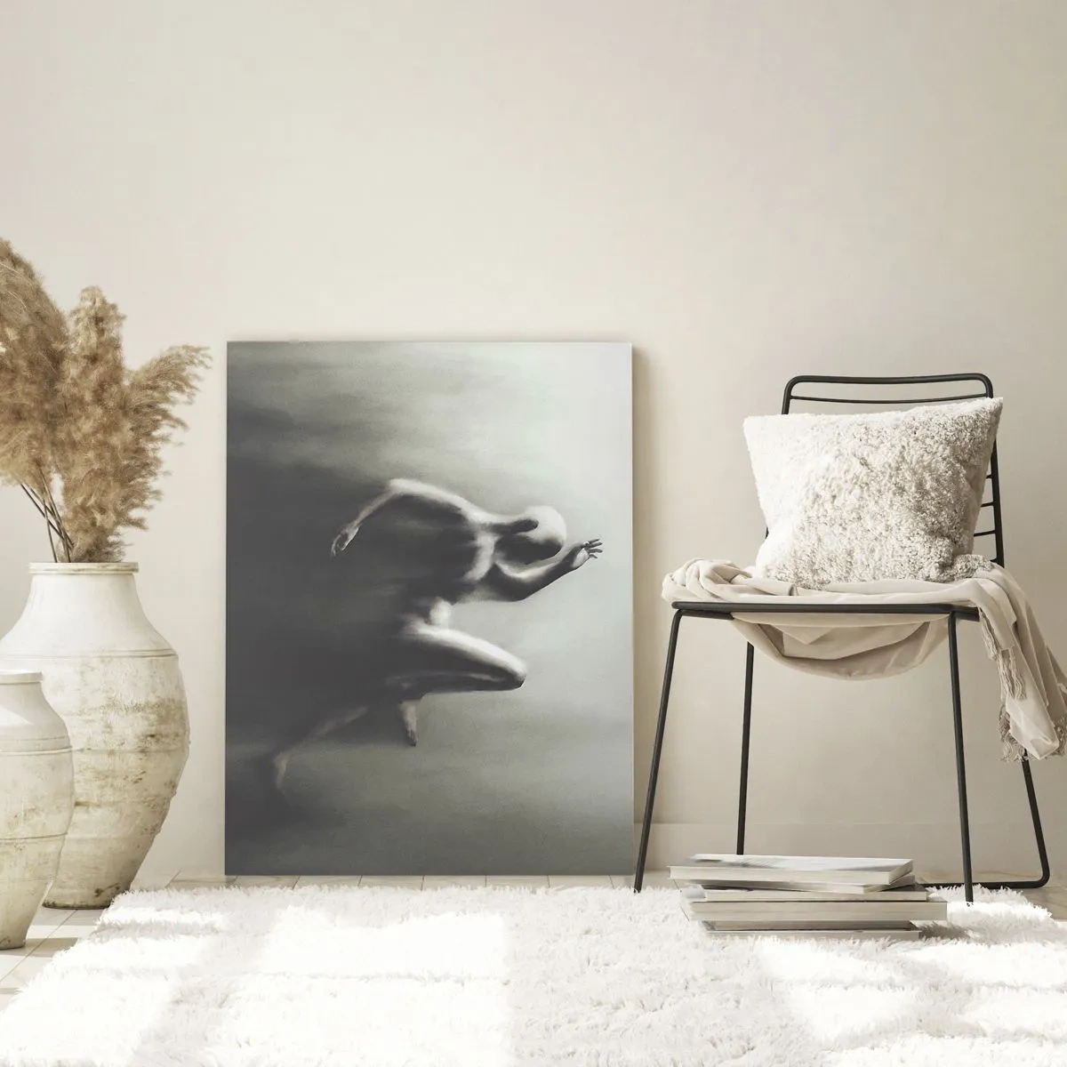 Glasbild - Bild auf glas - Eine schwarz-weiße Silhouette einer laufenden Figur in einem dynamischen und surrealen Stil. - 70x100cm - Unwiderstehlich - Moderne Wanddekoration für Wohnzimmer und Schlafzimmer ARTTOR