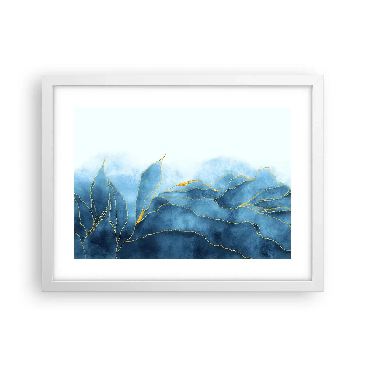 Poster in einem weißen Rahmen - Blau im Gold - 40x30 cm