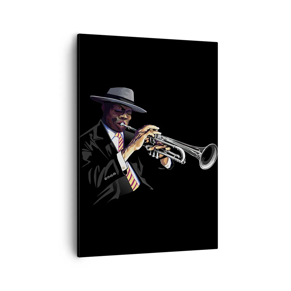 Bild auf Leinwand - Leinwandbild - Ein Musiker spielt Trompete vor schwarzem Hintergrund - 50x70cm - Charme der alten Schule - Moderne Wanddekoration für Wohnzimmer und Schlafzimmer ARTTOR