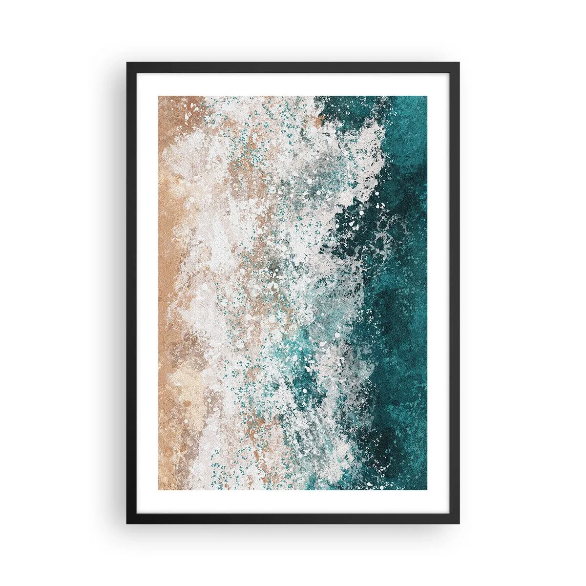 Poster in einem schwarzem Rahmen - Abstrakte Meereswelle in Türkis- und Beigetönen - 50x70cm - Meeresgeschichten - Moderne Wanddekoration für Wohnzimmer und Schlafzimmer ARTTOR