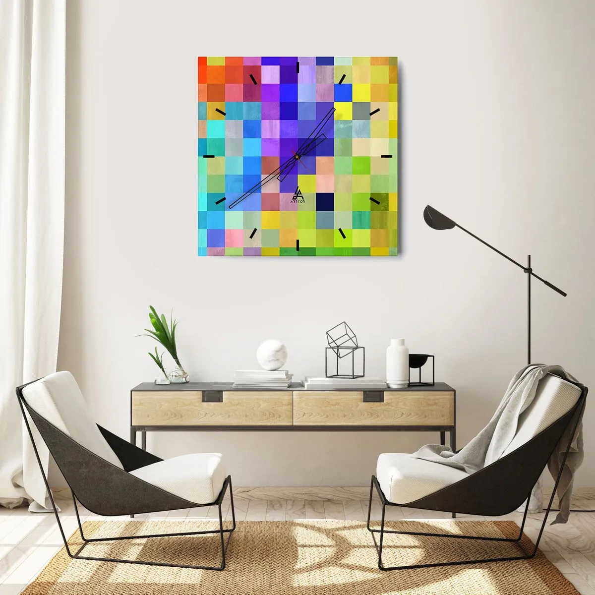 Wanduhr - Glasuhr - Ein buntes Mosaik aus Quadraten in verschiedenen Farben - 30x30cm - Alle anderen, alle gleich - Moderne Wanddekoration für Wohnzimmer und Schlafzimmer ARTTOR