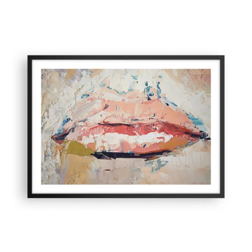 Poster in einem schwarzem Rahmen - Eine abstrakte Komposition, die die Lippen einer Frau in Pastellfarben darstellt. - 70x50cm - Es weckt die Sinne - Moderne Wanddekoration für Wohnzimmer und Schlafzimmer ARTTOR