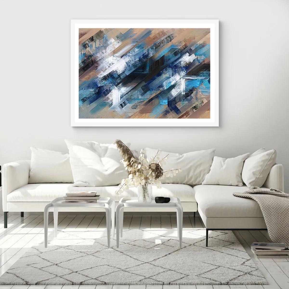 Poster in einem weißen Rahmen - Auf einer blauen Diagonale - 70x50 cm