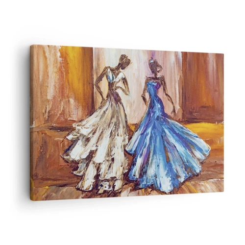 Bild auf Leinwand - Leinwandbild - Figuren in Abendkleidern im künstlerischen Stil - 70x50cm - Ein dankbares Duo - Moderne Wanddekoration für Wohnzimmer und Schlafzimmer ARTTOR