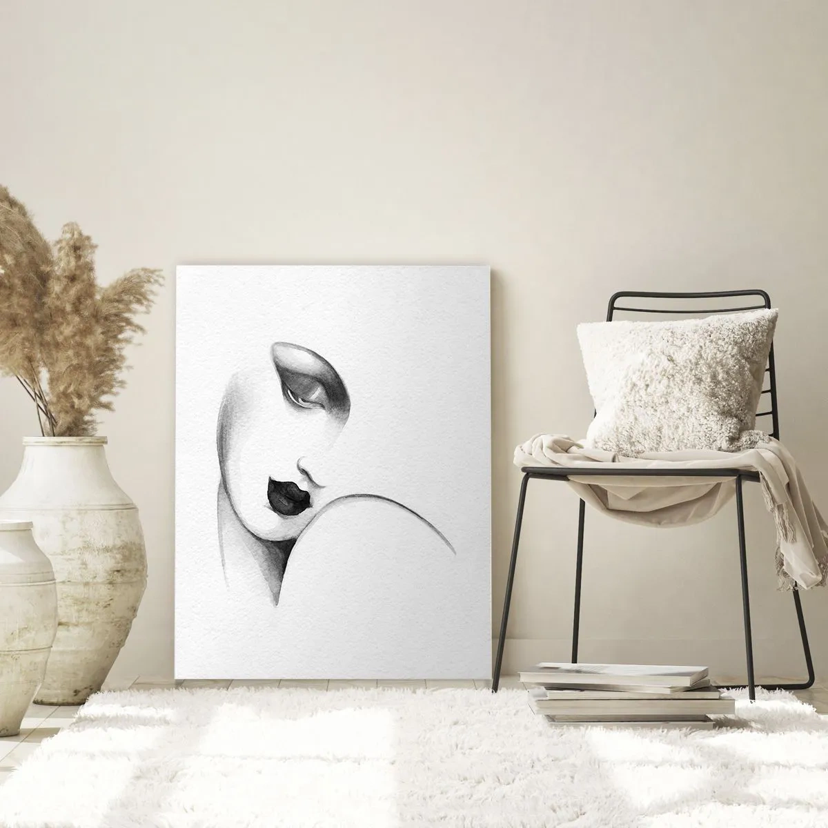 Glasbild - Bild auf glas - Art-Deco-Skizze eines Frauengesichts in Schwarzweiß - 50x70cm - Im Stil von Łempicka - Moderne Wanddekoration für Wohnzimmer und Schlafzimmer ARTTOR
