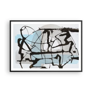 Poster in einem schwarzem Rahmen - Abstrakte Linien und Formen in Blau und Schwarz - 100x70cm - Trotzdem blau - Moderne Wanddekoration für Wohnzimmer und Schlafzimmer ARTTOR
