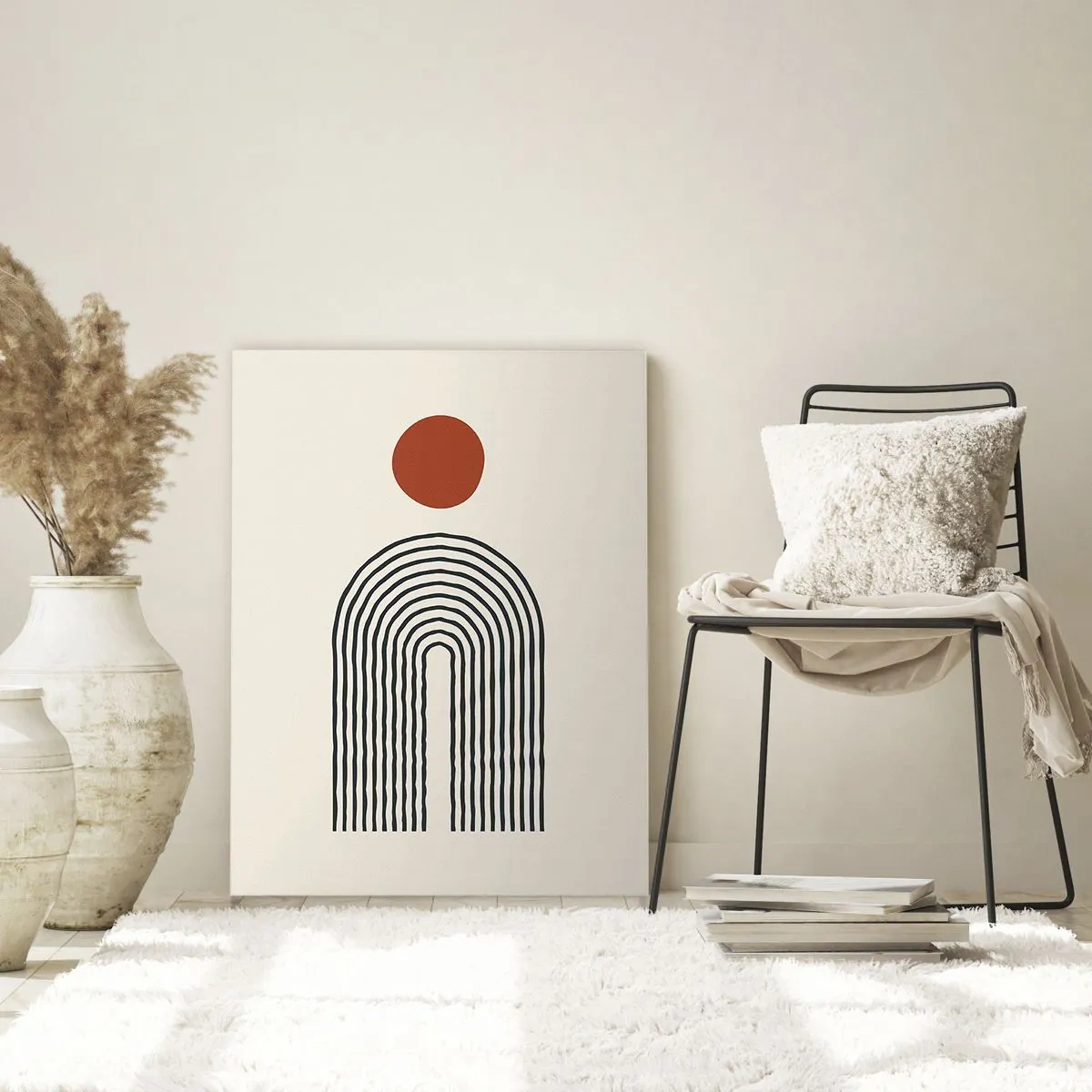 Glasbild - Bild auf glas - Grafische Abstraktion mit Linien und Kreisen im Retro-Stil - 50x70cm - Magnetismus von Formen und Farben - Moderne Wanddekoration für Wohnzimmer und Schlafzimmer ARTTOR