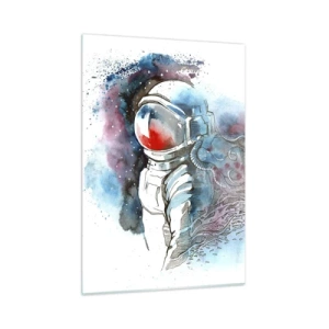 Glasbild - Bild auf glas - Astronaut in einer dynamischen Aquarell-Weltraumkulisse - 50x70cm - Allein mit Platz - Moderne Wanddekoration für Wohnzimmer und Schlafzimmer ARTTOR