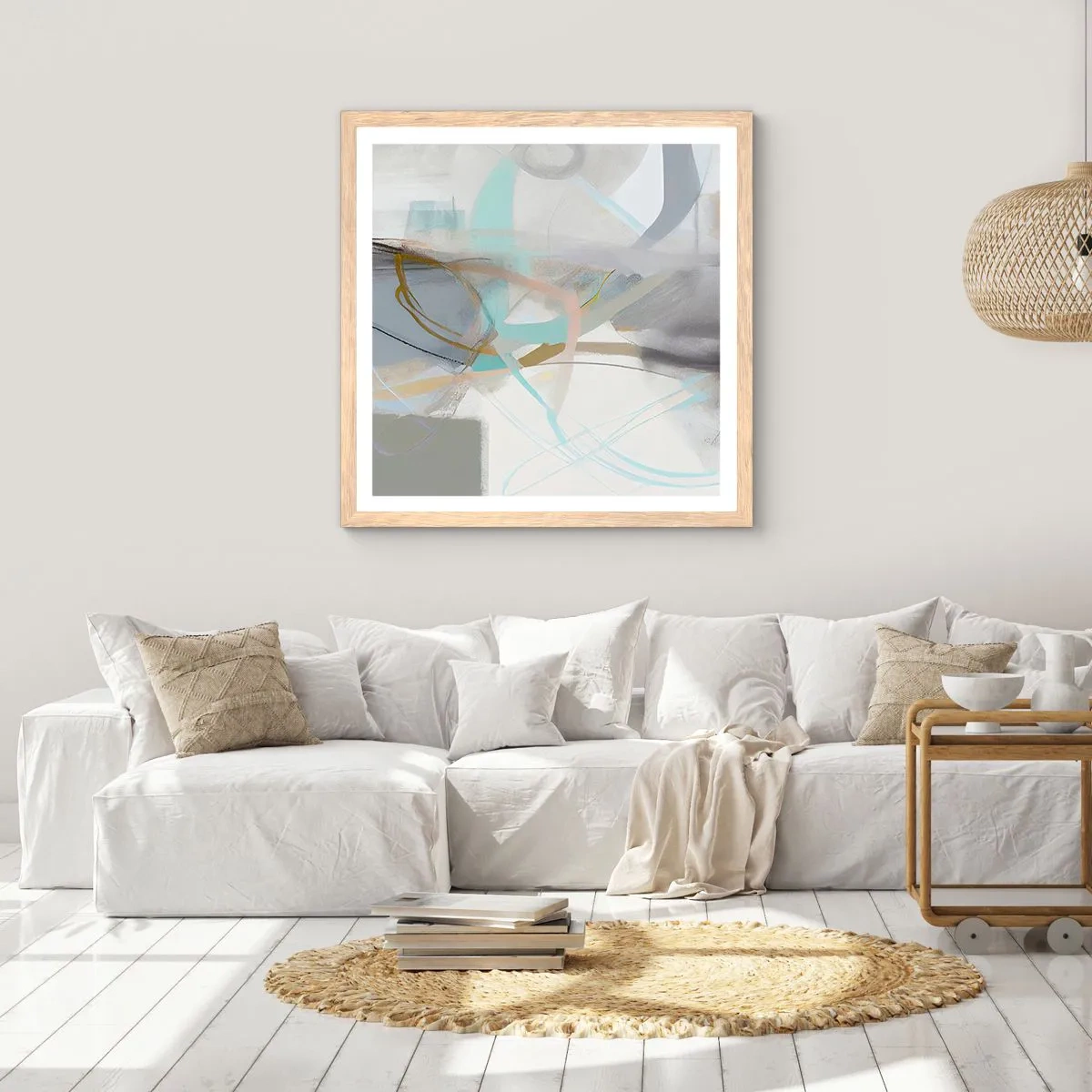 Poster in einem Rahmen aus heller Eiche - Neblige Abstraktion - 50x50 cm