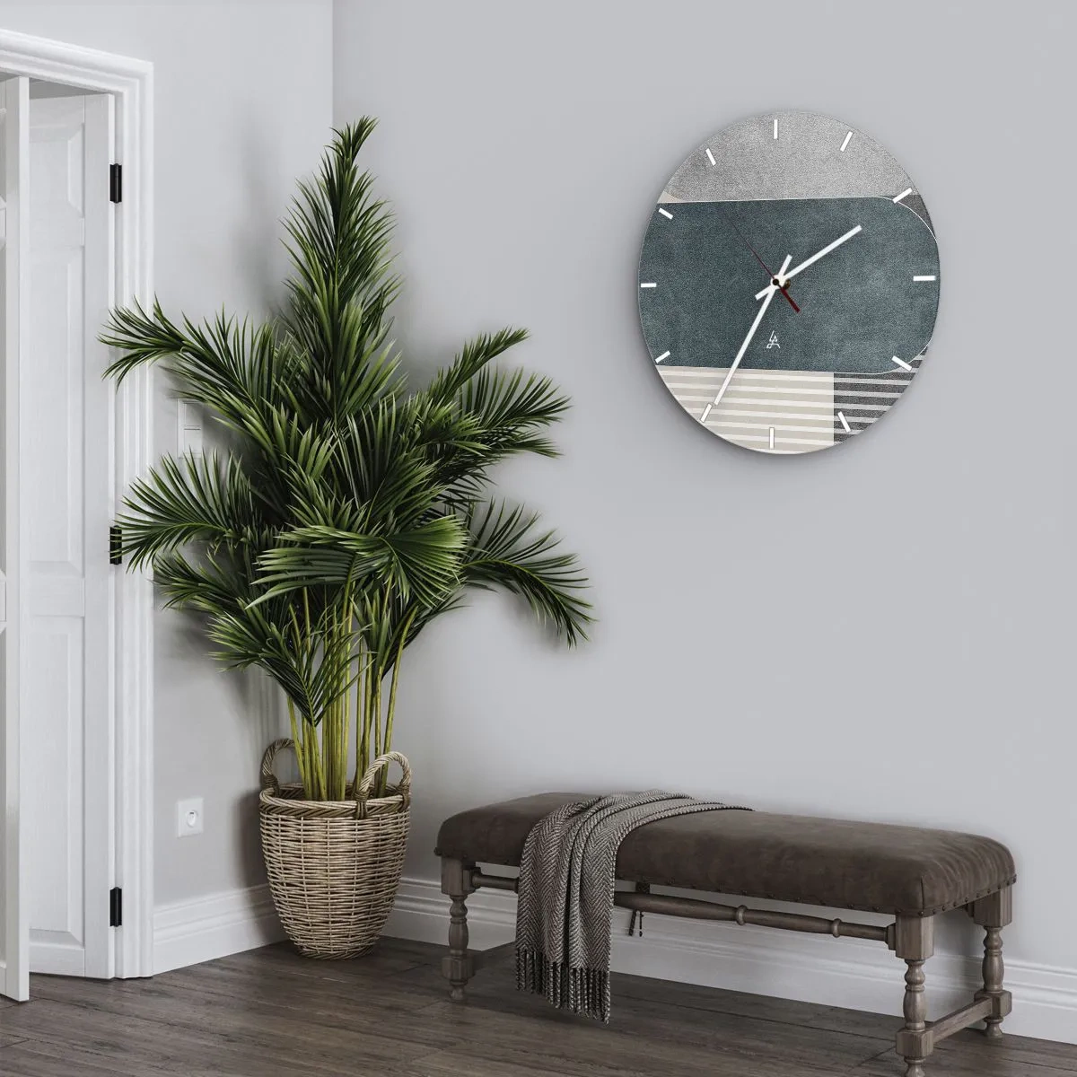 Wanduhr - Glasuhr - Geometrische Komposition mit horizontalen Streifen - 30x30cm - Komposition auf der Ebene - Moderne Wanddekoration für Wohnzimmer, Küche und Schlafzimmer ARTTOR