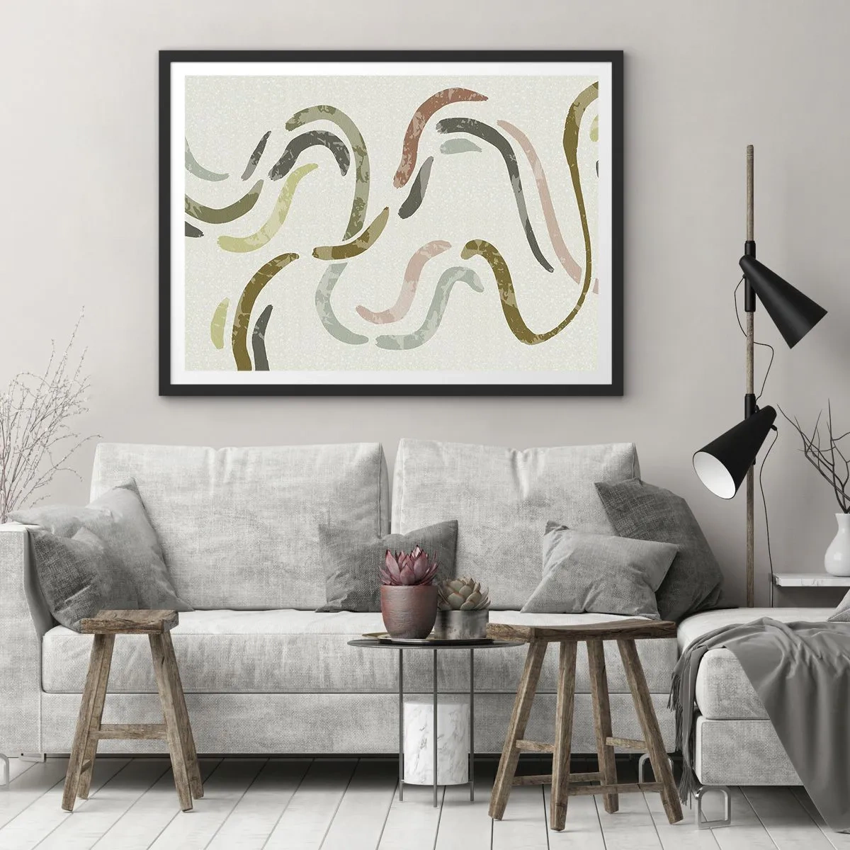 Poster in einem schwarzem Rahmen - Fröhlicher Tanz der Abstraktion - 91x61 cm