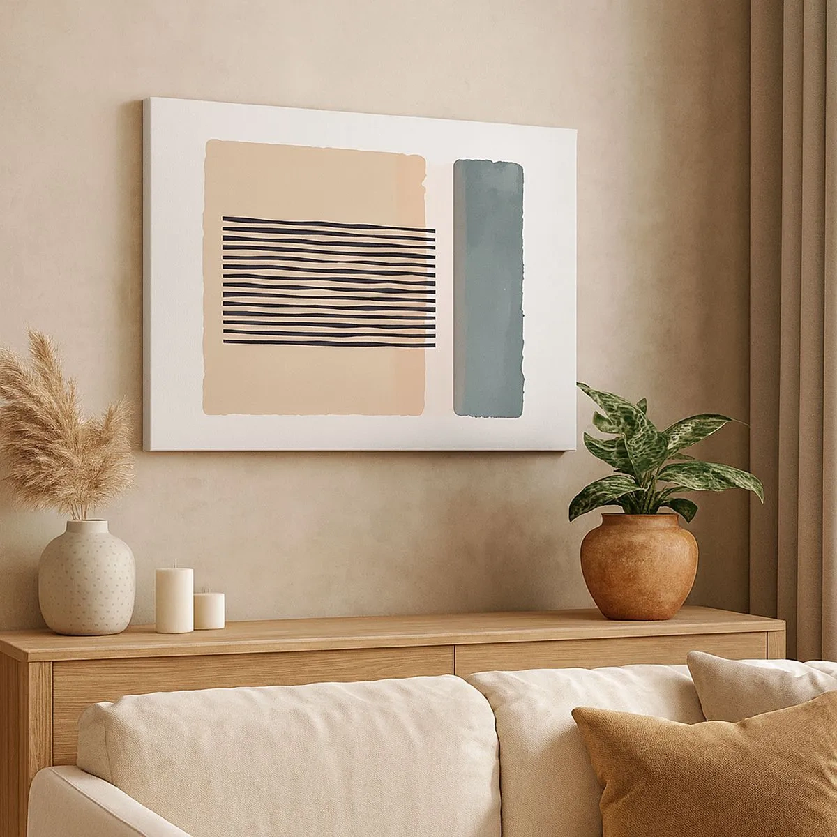 Bild auf Leinwand - Leinwandbild - Minimalistische geometrische Formen in Beige- und Grüntönen - 70x50cm - Alles ist in Ordnung - Moderne Wanddekoration für Wohnzimmer und Schlafzimmer ARTTOR