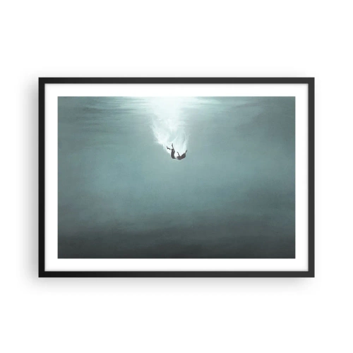 Poster in einem schwarzem Rahmen - Eine Figur, eingetaucht in tiefes, türkisfarbenes Wasser - 70x50cm - In den Armen des Ozeans - Moderne Wanddekoration für Wohnzimmer und Schlafzimmer ARTTOR