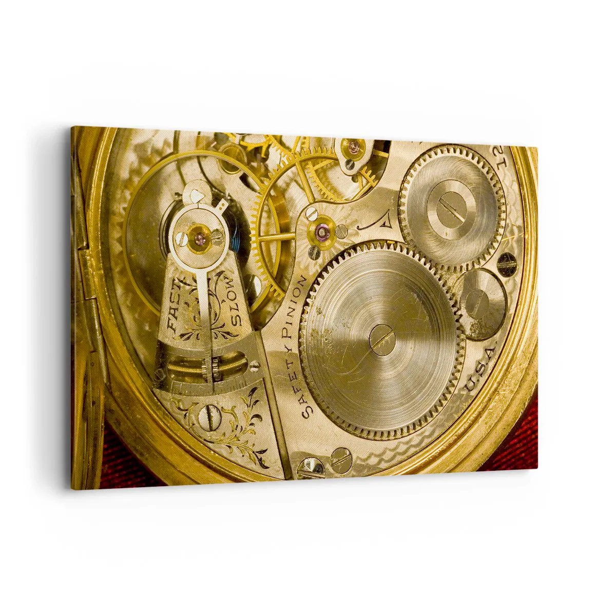 Bild auf Leinwand - Leinwandbild - Uhrwerk mit sichtbaren Zahnrädern und Details - 120x80cm - Geh mit der Zeit - Moderne Wanddekoration für Wohnzimmer und Schlafzimmer ARTTOR