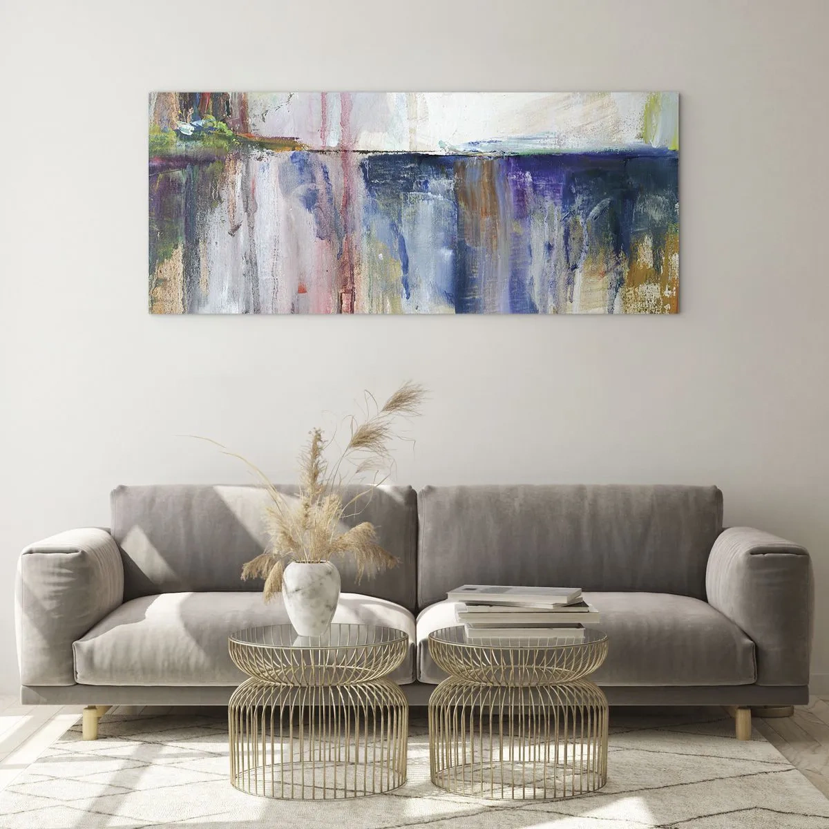 Glasbild - Bild auf glas - Eine abstrakte Farbkomposition mit Reflexionseffekt auf der Leinwand. - 120x50cm - Bunte Eindrücke und Assoziationen - Moderne Wanddekoration für Wohnzimmer und Schlafzimmer ARTTOR