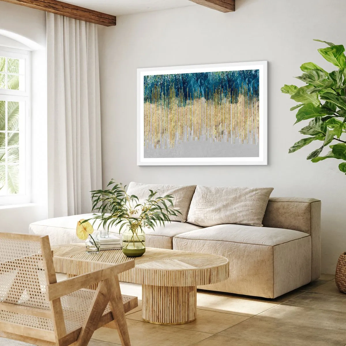 Poster in einem weißen Rahmen - Vergoldete Grenze - 100x70 cm