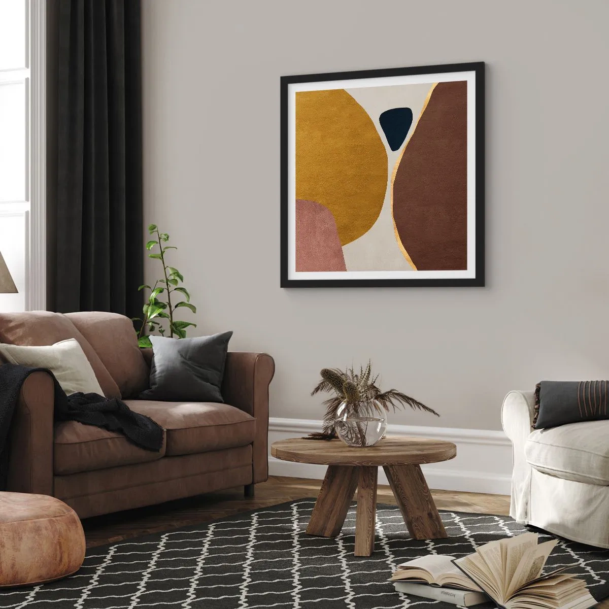 Poster in einem schwarzem Rahmen - Abstraktion – ein Ort im Raum - 40x40 cm