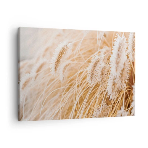 Bild auf Leinwand - Leinwandbild - Nahaufnahme von goldenen, zarten Gräsern im Sonnenlicht - 70x50cm - Das goldene Rauschen des Grases - Moderne Wanddekoration für Wohnzimmer und Schlafzimmer ARTTOR