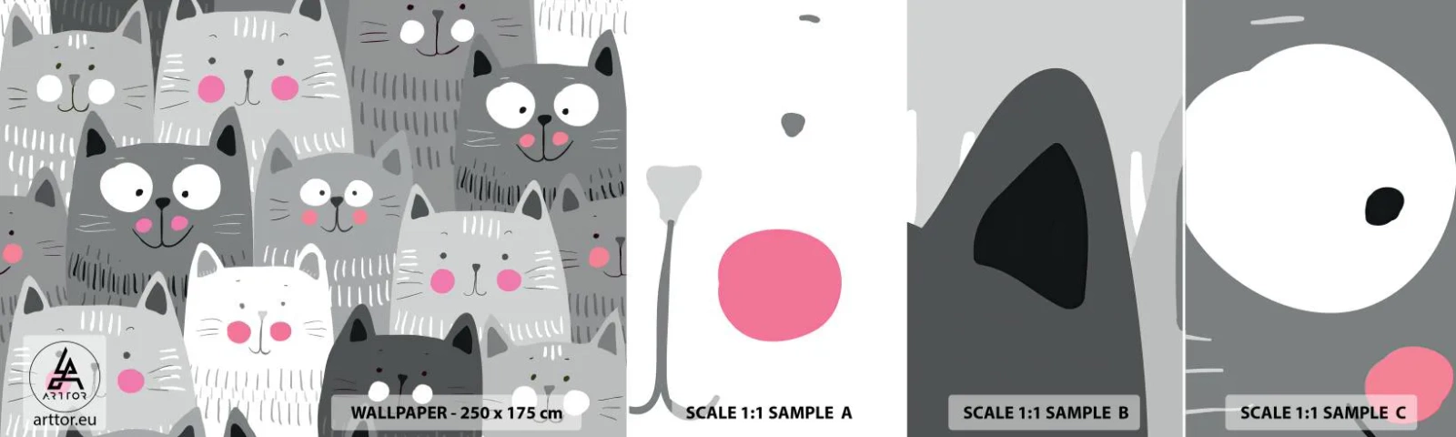 Fototapetenmuster Standard Eco - Katzenwelt - Für Kinder, Katze, Tiere - 100x30 cm