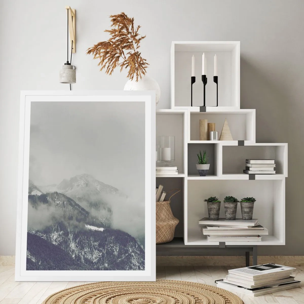 Poster in einem weißen Rahmen - Nebliges Tal - 61x91 cm