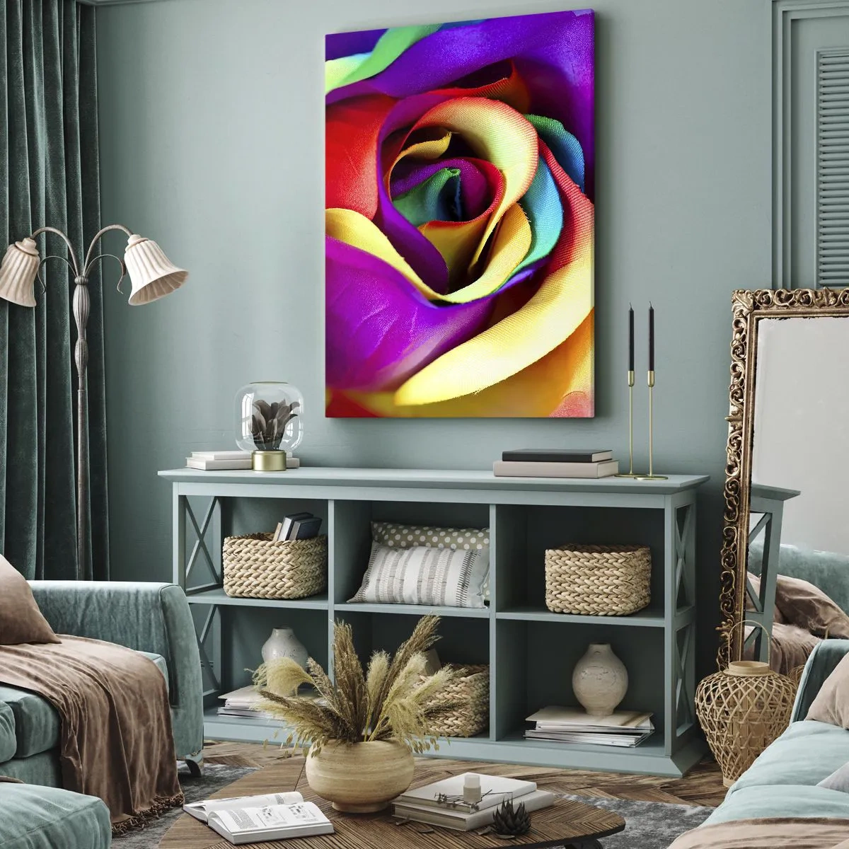 Bild auf Leinwand - Leinwandbild - Eine bunte Rose in Regenbogenfarben - 50x70cm - Es ist unmöglich - Moderne Wanddekoration für Wohnzimmer und Schlafzimmer ARTTOR