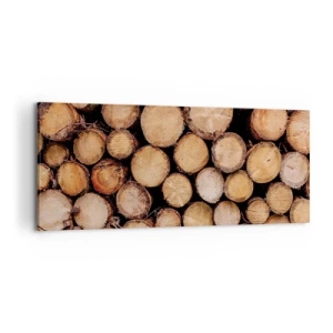 Bild auf Leinwand - Leinwandbild - Stapel gefällter Baumstämme in harmonischer Anordnung - 120x50cm - Ein neuer Anfang - Moderne Wanddekoration für Wohnzimmer und Schlafzimmer ARTTOR