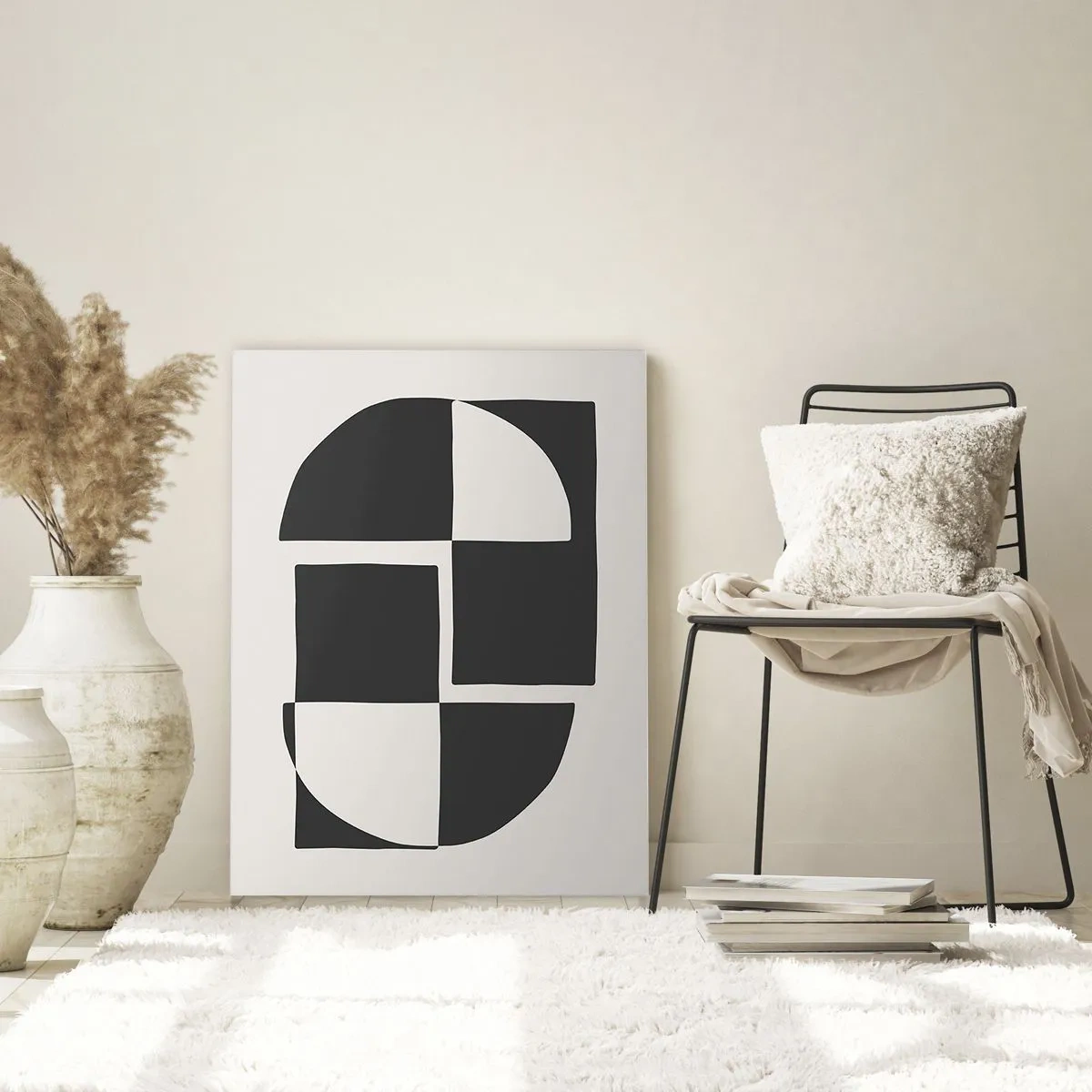 Glasbild - Bild auf glas - Abstrakte geometrische Formen in Schwarz und Weiß - 80x120cm - Antithese - Synthese - Moderne Wanddekoration für Wohnzimmer und Schlafzimmer ARTTOR