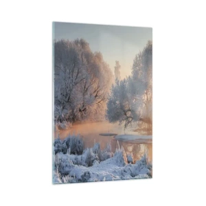 Glasbild - Bild auf glas - Winterlandschaft mit schneebedeckten Bäumen und einem Sonnenuntergang - 80x120cm - Alles im Kristall glänzt in der Sonne - Moderne Wanddekoration für Wohnzimmer und Schlafzimmer ARTTOR