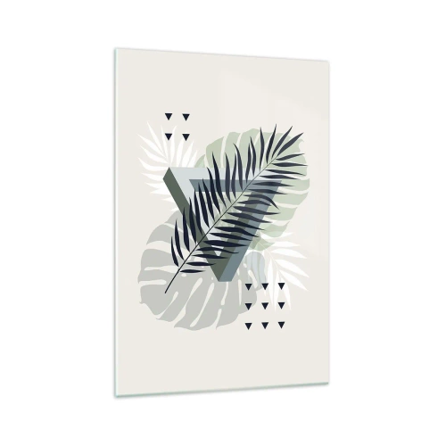 Glasbild - Bild auf glas - Geometrische Komposition mit tropischen Blättern in Grüntönen - 70x100cm - Natur und Geometrie – zwei Ordnungen? - Moderne Wanddekoration für Wohnzimmer und Schlafzimmer ARTTOR