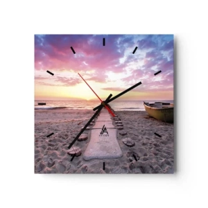 Wanduhr - Glasuhr - Sunrise Beach mit Boot und Pier - 30x30cm - Ein Moment tiefer Erfahrung - Moderne Wanddekoration für Wohnzimmer und Schlafzimmer ARTTOR