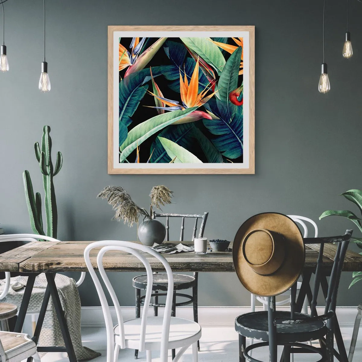 Poster in einem Rahmen aus heller Eiche - Flammende Blumen der Tropen - 30x30 cm