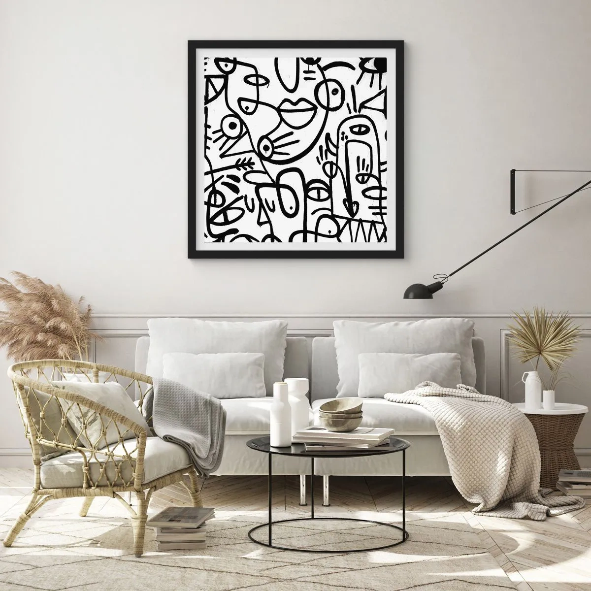 Poster in einem schwarzem Rahmen - Gesichter und Luftspiegelungen - 50x50 cm