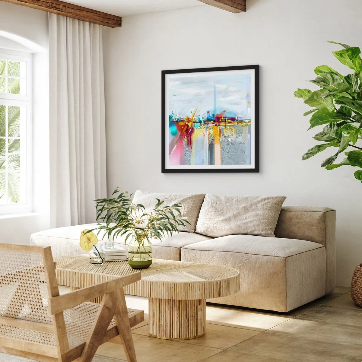 Poster in einem schwarzem Rahmen - Freudenbrücke über den Fluss des Lebens - 40x40 cm