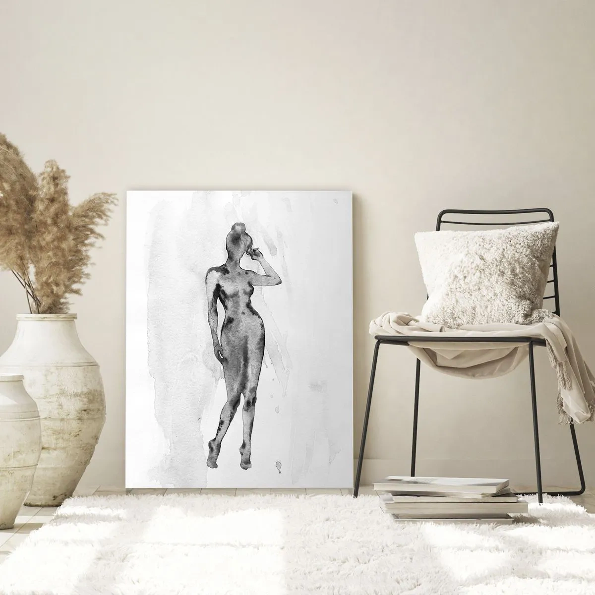 Glasbild - Bild auf glas - Silhouette einer Frau in Grautönen auf weißem Hintergrund - 50x70cm - Eine Studie über das Ideal der Weiblichkeit - Moderne Wanddekoration für Wohnzimmer und Schlafzimmer ARTTOR