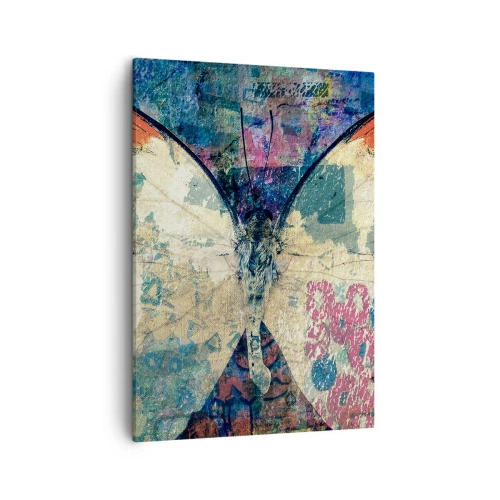 Bild auf Leinwand - Leinwandbild - Schmetterling in einem abstrakten künstlerischen Hintergrund mit bunten Details - 50x70cm - Subtile Zerbrechlichkeit - Moderne Wanddekoration für Wohnzimmer und Schlafzimmer ARTTOR