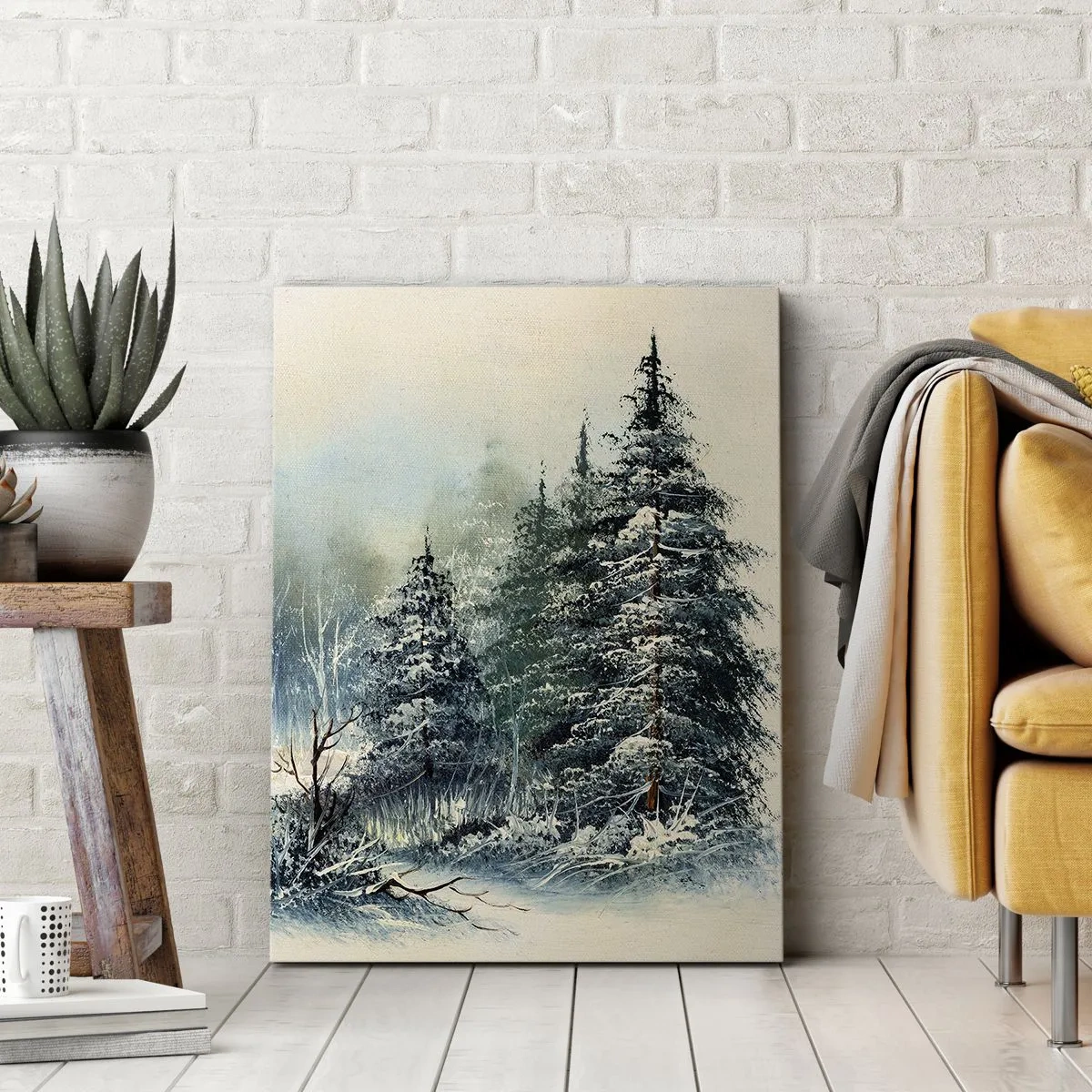 Bild auf Leinwand - Leinwandbild - Winterlandschaft mit schneebedeckten Bäumen - 50x70cm - Bereit für Weihnachten - Moderne Wanddekoration für Wohnzimmer und Schlafzimmer ARTTOR