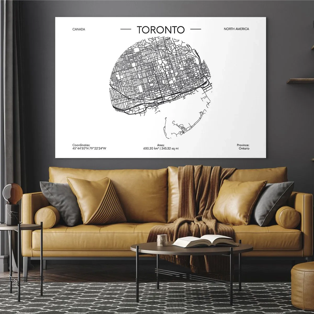 Glasbild - Bild auf glas - Eine minimalistische Karte von Toronto mit einem Straßenraster. - 100x70cm - Anatomie von Toronto - Moderne Wanddekoration für Wohnzimmer und Schlafzimmer ARTTOR