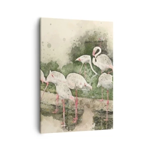 Bild auf Leinwand - Leinwandbild - Flamingos in ihrer natürlichen Umgebung im Aquarellstil - 50x70cm - Exotischer Traum - Moderne Wanddekoration für Wohnzimmer und Schlafzimmer ARTTOR