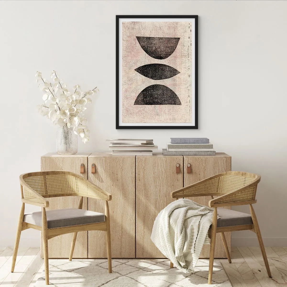 Poster in einem schwarzem Rahmen - Geometrische Abstraktion im Vintage-Stil - 50x70cm - Ethnische Abstraktion - Moderne Wanddekoration für Wohnzimmer und Schlafzimmer ARTTOR