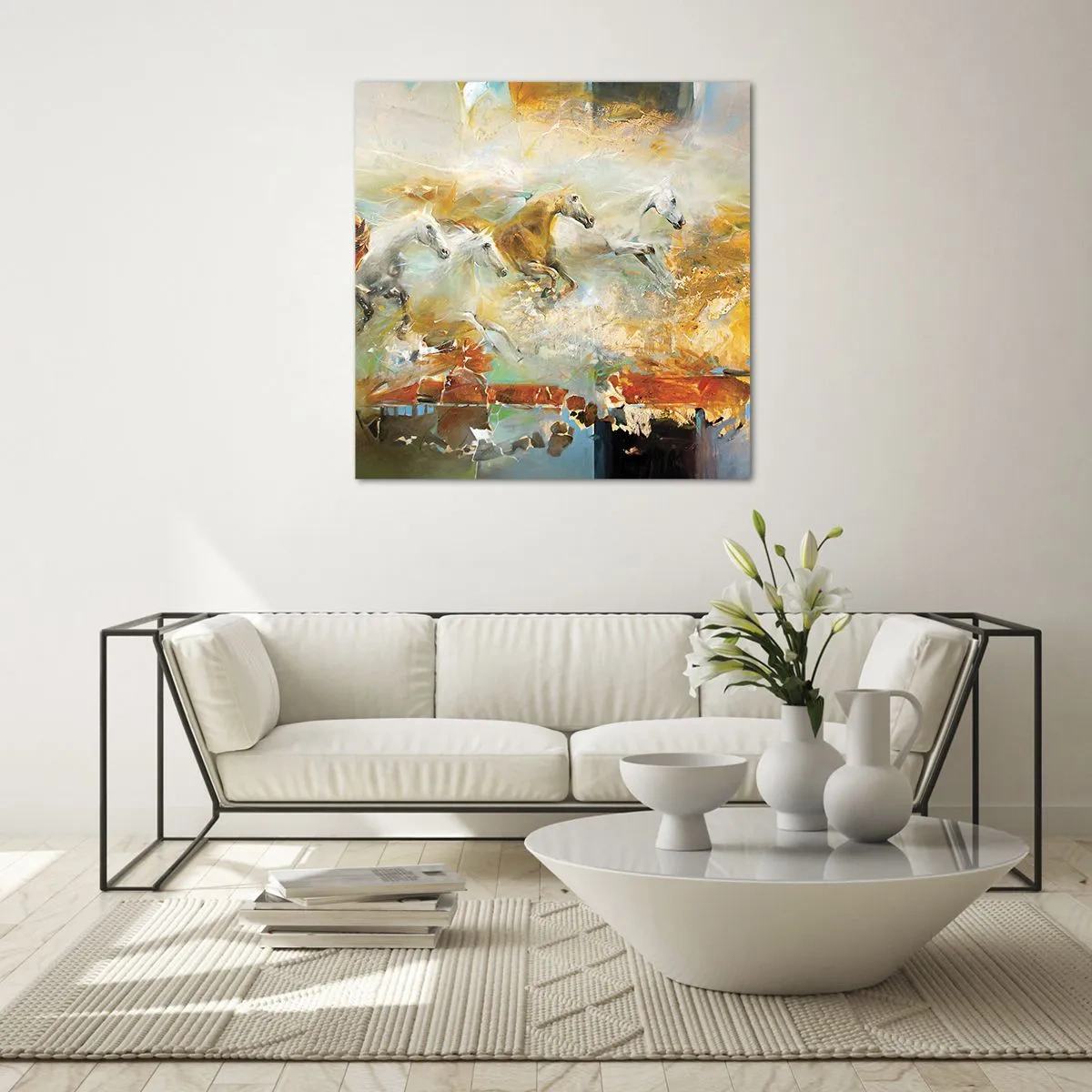 Glasbild - Bild auf glas - Im Galopp durch das Licht - 60x60 cm