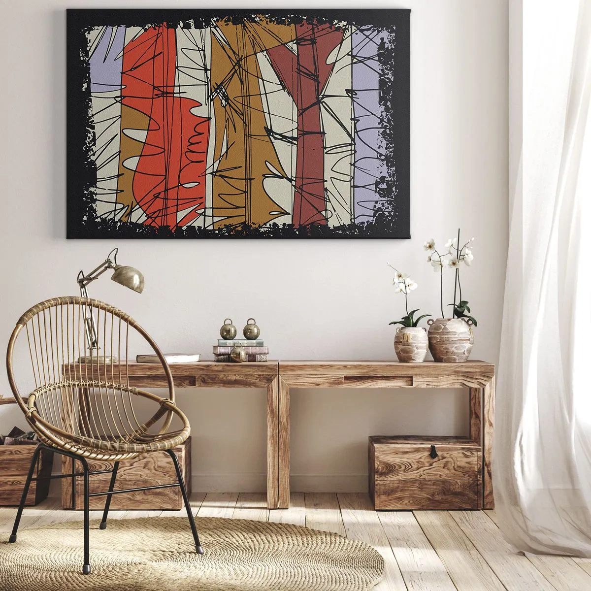 Bild auf Leinwand - Leinwandbild - Abstrakte Komposition in intensiven Farben - 70x50cm - Spontane Komposition - Moderne Wanddekoration für Wohnzimmer und Schlafzimmer ARTTOR