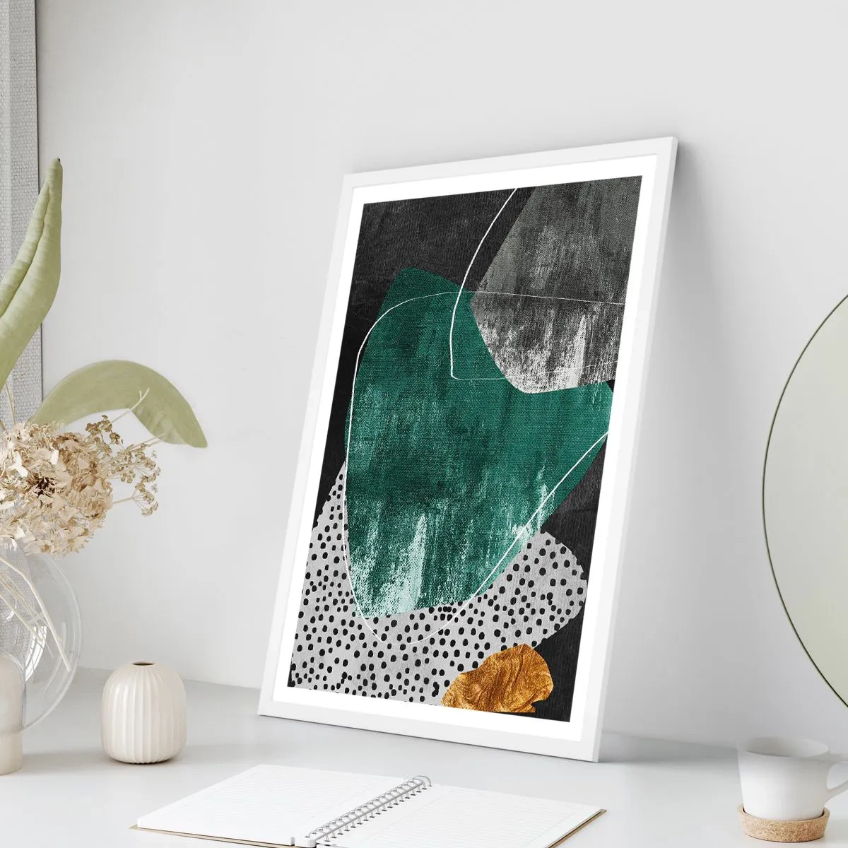 Poster in einem weißen Rahmen - Bunte Abstraktion mit Blattgold - 40x50 cm