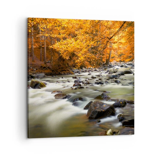 Bild auf Leinwand - Leinwandbild - Ein Bach in einem goldenen Wald - 50x50 cm