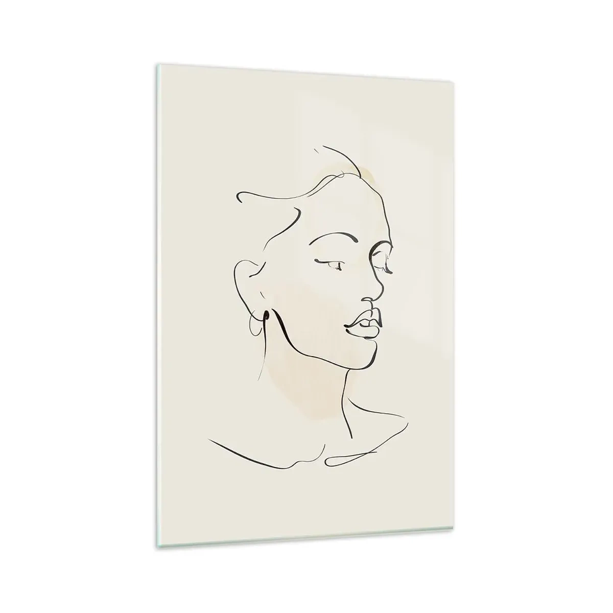 Glasbild - Bild auf glas - Eine zarte Skizze eines Frauengesichts auf hellem Hintergrund - 80x120cm - Eine bestimmte Linie - Moderne Wanddekoration für Wohnzimmer und Schlafzimmer ARTTOR