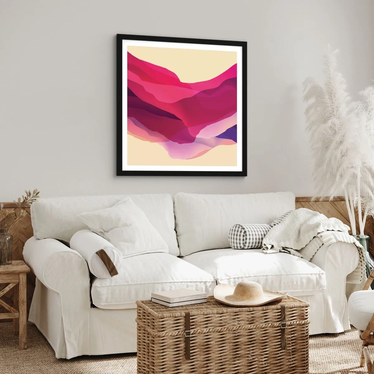 Poster in einem schwarzem Rahmen - Lila Wellen - 40x40 cm