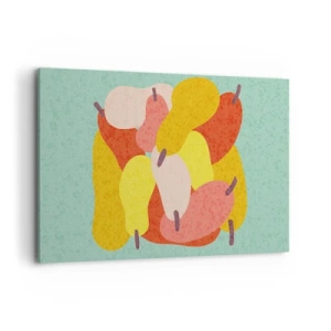 Bild auf Leinwand - Leinwandbild - Bunte abstrakte Birnen auf grünem Hintergrund - 120x80cm - Probieren Sie die Sommersonne - Moderne Wanddekoration für Wohnzimmer und Schlafzimmer ARTTOR