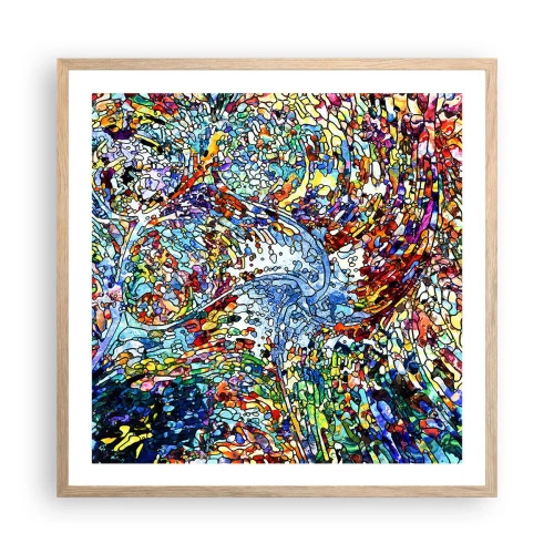 Poster in einem Rahmen aus heller Eiche - Glasmalerei Wassertropfen - 60x60 cm